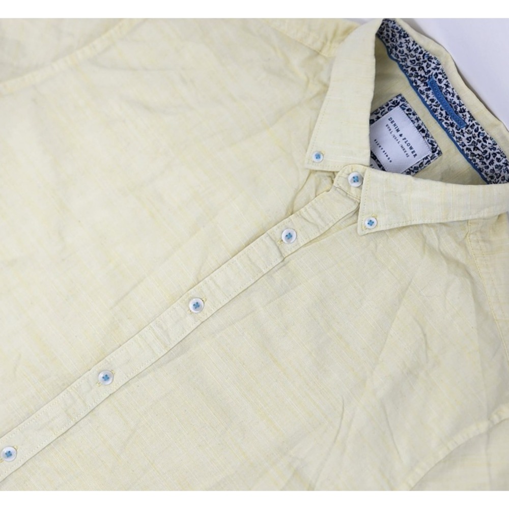 Denim & Flower‎ Ricky Singh Shirt Men's Large Yellow Short Sleeve Button Up EUC